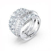 Swarovski Twist Rhodium Plated White Crystal Wrap Ring - Size 58