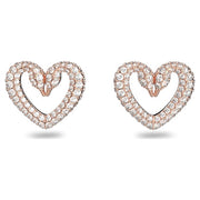 Swarovski Una Small Rose Gold Tone Plated Crystal Heart Stud Earrings, 5628659.