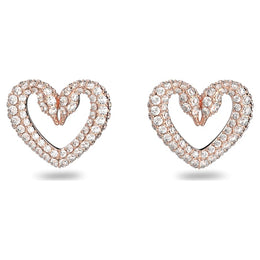 Swarovski Una Small Rose Gold Tone Plated Crystal Heart Stud Earrings, 5628659.