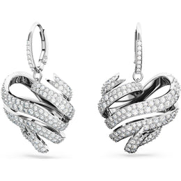 Swarovski Volta Rhodium Plated White Crystal Heart Drop Earrings 5652029