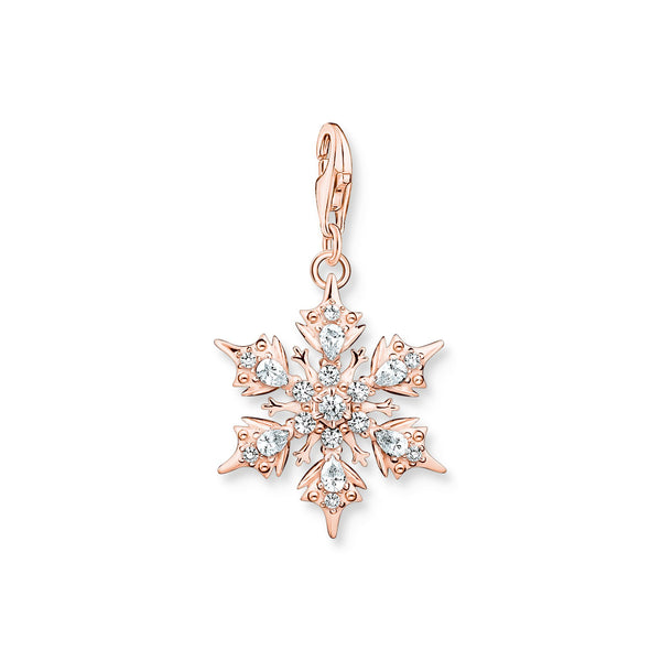 Thomas Sabo Charm Club Rose Gold Plated Sterling Silver Snowflake White Stones Charm, 1903-416-14.