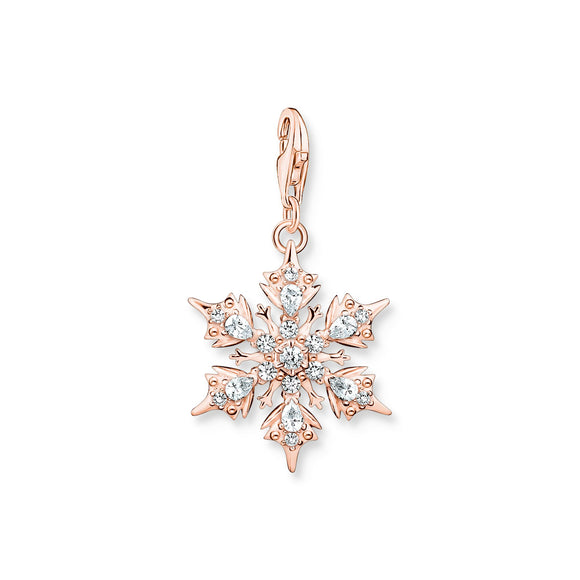 Thomas Sabo Charm Club Rose Gold Plated Sterling Silver Snowflake White Stones Charm, 1903-416-14.