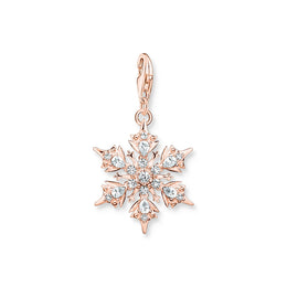 Thomas Sabo Charm Club Rose Gold Plated Sterling Silver Snowflake White Stones Charm, 1903-416-14.