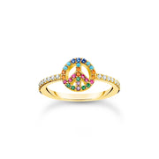 Thomas Sabo Charm Club Gold Plated Sterling Silver Colourful Peace Ring, TR2373-488-7.