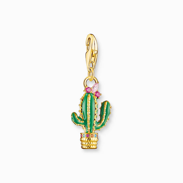 Thomas Sabo Charm Club Gold Plated Sterling Silver Cactus Charm, 1928-471-7.