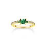Thomas Sabo Charm Club Gold Plated Sterling Silver Green White Stone Ring, TR2402-971-6.