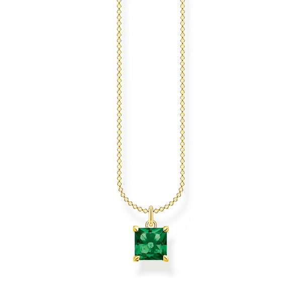 Thomas Sabo Charm Club Gold Plated Sterling Silver Green Stone Necklace, KE2156-472-6-L45V.