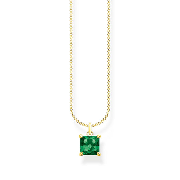 Thomas Sabo Charm Club Gold Plated Sterling Silver Green Stone Necklace, KE2156-472-6-L45V.