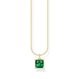 Thomas Sabo Charm Club Gold Plated Sterling Silver Green Stone Necklace, KE2156-472-6-L45V.