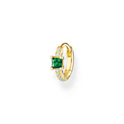 Thomas Sabo Charm Club Gold Plated Sterling Silver Green Stone Single Hoop Earring, CR691-971-7