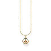 Thomas Sabo Charm Club Gold Plated Sterling Silver Peace Colourful Stones Necklace, KE2175-488-7.