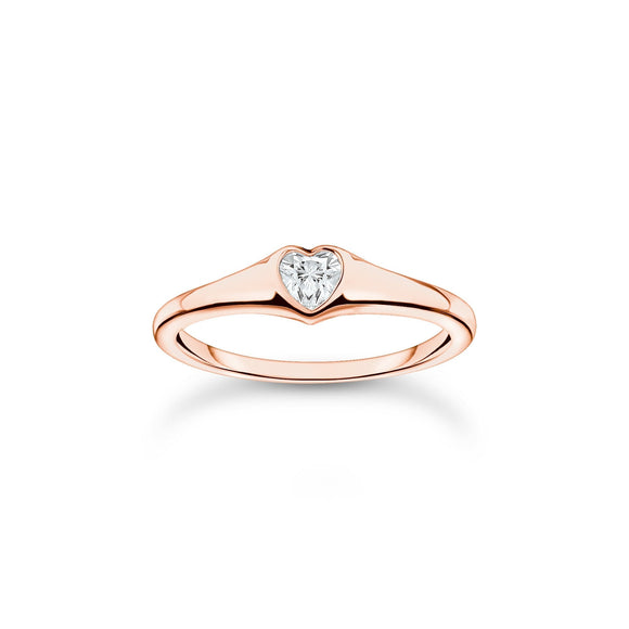 Thomas Sabo Charm Club Rose Gold Plated Sterling Silver Heart Ring, TR2390-416-14