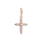 Thomas Sabo Charm Club Rose Gold Plated Sterling Silver White Stones Cross Charm, 1913-416-14.