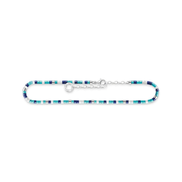 Thomas Sabo Charm Club Sterling Silver Blue Stones Anklet, AK0039-775-7-L27V.