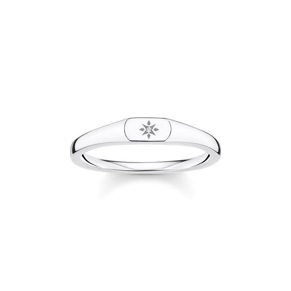 Thomas Sabo Charm Club Sterling Silver CZ Star Engraved Ring, TR2314-051-14-48.