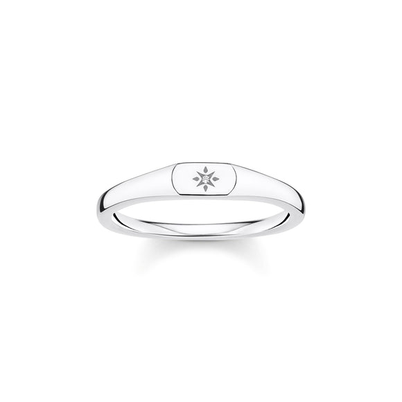 Thomas Sabo Charm Club Sterling Silver CZ Star Engraved Ring, TR2314-051-14-48.