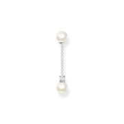 Thomas Sabo Charm Club Sterling Silver Pearl and White Stone Single Drop Earring, H2212-167-14.