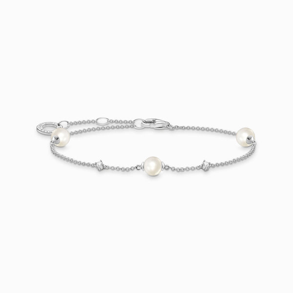 Thomas Sabo Charm Club Sterling Silver Pearl White Stones Bracelet, A2038-167-14-L19v.