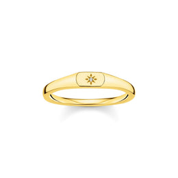 Thomas Sabo Charm Club Sterling Silver Yellow Gold Plated CZ Star Engraved Ring, TR2314-414-14
