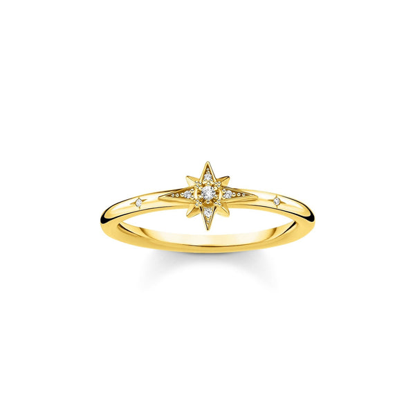 Thomas Sabo Charm Club Sterling Silver Yellow Gold Plated CZ Star Ring, TR2317-414-14-48.