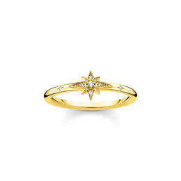 Thomas Sabo Charm Club Sterling Silver Yellow Gold Plated CZ Star Ring, TR2317-414-14-48.