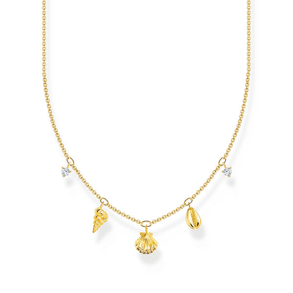 Thomas Sabo Charm Club Yellow Gold Plated Sterling Silver Shells Necklace, KE2158-414-14-L45V.