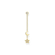 Thomas Sabo Charm Club Yellow Gold Plated Sterling Silver Star and Moon Single Drop Earring, H2151-414-14.