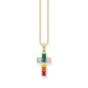 Thomas Sabo Gold Plated Sterling Silver Colourful Stone Cross Necklace, KE2166-996-7-L45V.