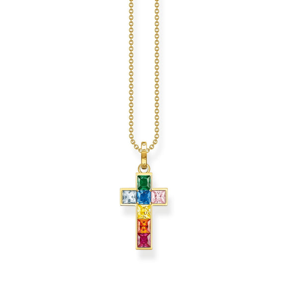 Thomas Sabo Gold Plated Sterling Silver Colourful Stone Cross Necklace, KE2166-996-7-L45V.