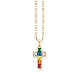 Thomas Sabo Gold Plated Sterling Silver Colourful Stone Cross Necklace, KE2166-996-7-L45V.