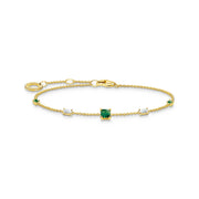 Thomas Sabo Gold Plated Sterling Silver Green and White Stones Bracelet, A2059-971-7-L19V.
