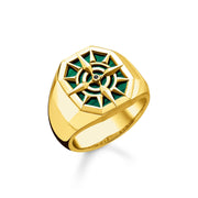 Thomas Sabo Gold Plated Sterling Silver Green Compass Ring, TR2274-140-6.