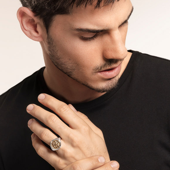 Thomas Sabo Rebel At Heart Sterling Silver Yellow Gold Plated Black CZ Signet Ring, TR2246-849-39-48_5.