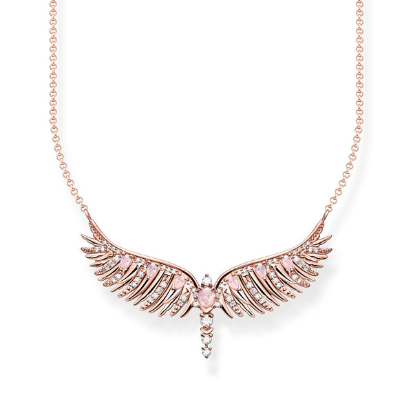 Thomas Sabo Rose Gold Plated Sterling Silver Phoenix Wing Pink Stones Necklace, KE2167-323-9-L45V