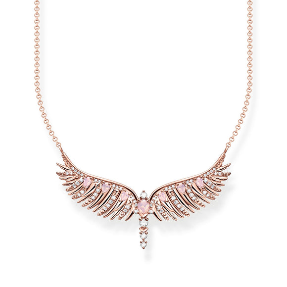 Thomas Sabo Rose Gold Plated Sterling Silver Phoenix Wing Pink Stones Necklace, KE2167-323-9-L45V