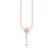 Thomas Sabo Rose Gold Plated Sterling Silver Snowflake White Stones Necklace, KE2171-416-14.
