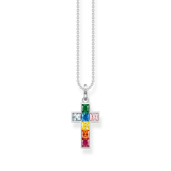 Thomas Sabo Sterling Silver Colourful Stone Cross Necklace, KE2166-477-7-L45V.