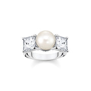 Thomas Sabo Sterling Silver Freshwater Pearl White Stone Ring, TR2408-167-14.