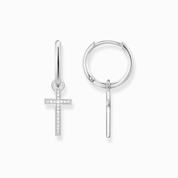 Thomas Sabo Sterling Silver Hoop Cross Earrings, CR622-051-14.