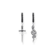 Thomas Sabo Sterling Silver Blackened Sword and Snake Hoop Earrings, CR713-643-11.