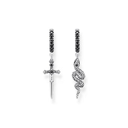 Thomas Sabo Sterling Silver Blackened Sword and Snake Hoop Earrings