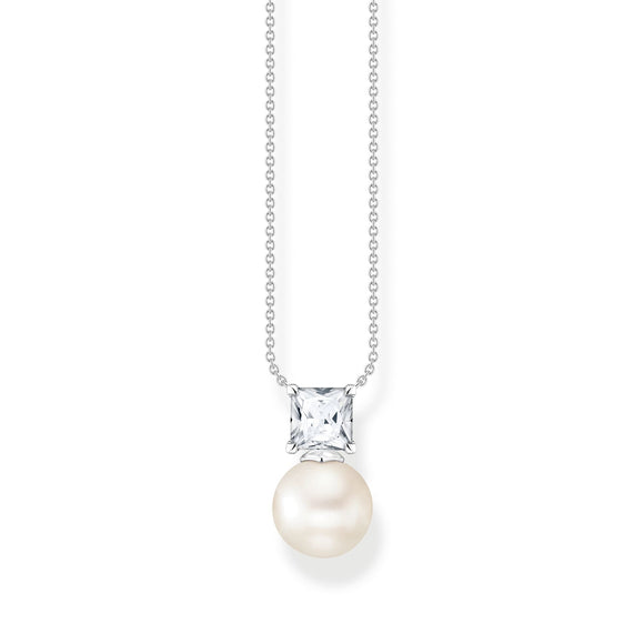 Thomas Sabo Sterling Silver Freshwater Pearl White Stone Necklace, KE2163-167-14-L45V.