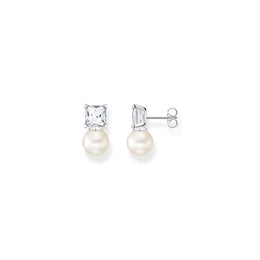 Thomas Sabo Sterling Silver Freshwater Pearl White Stone Stud Earrings, H2248-167-14.