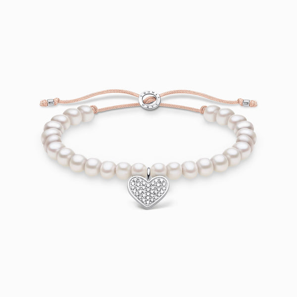 Thomas Sabo Sterling Silver Pearl Pave Heart Bracelet, A1986-199-14-L20V