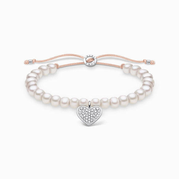 Thomas Sabo Sterling Silver Pearl Pave Heart Bracelet, A1986-199-14-L20V