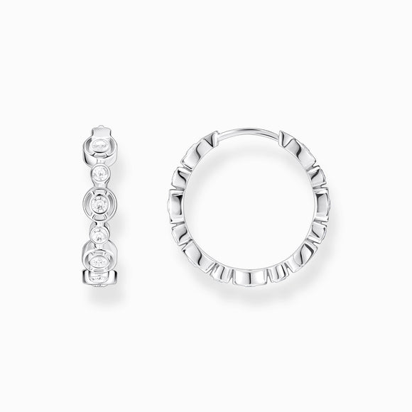 Thomas Sabo Sterling Silver White Stones Hoop Earrings, CR714-051-14.