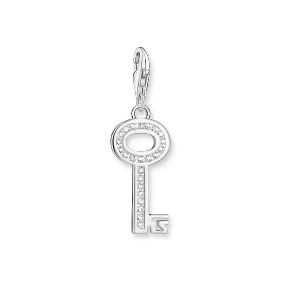 Thomas Sabo Sterling Silver White Stones Key Charm, 0010-051-14.