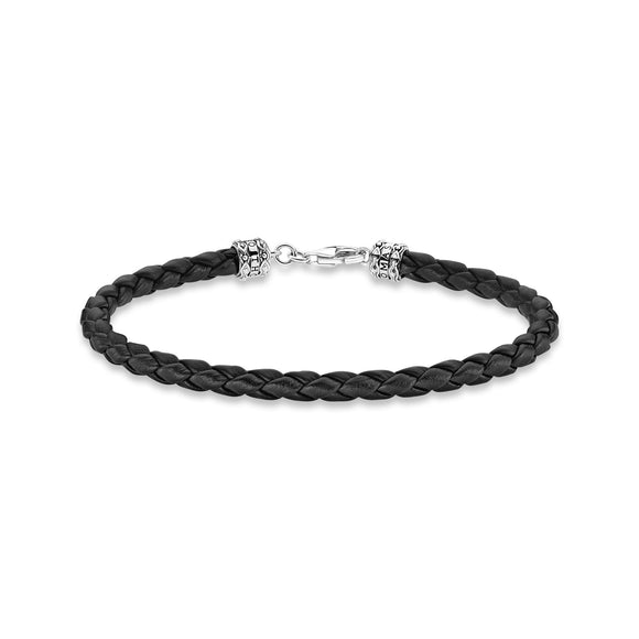 THOMAS SABO STERLING SILVER LEATHER BLACK BRACELET 17CM A2011-682-11-L17
