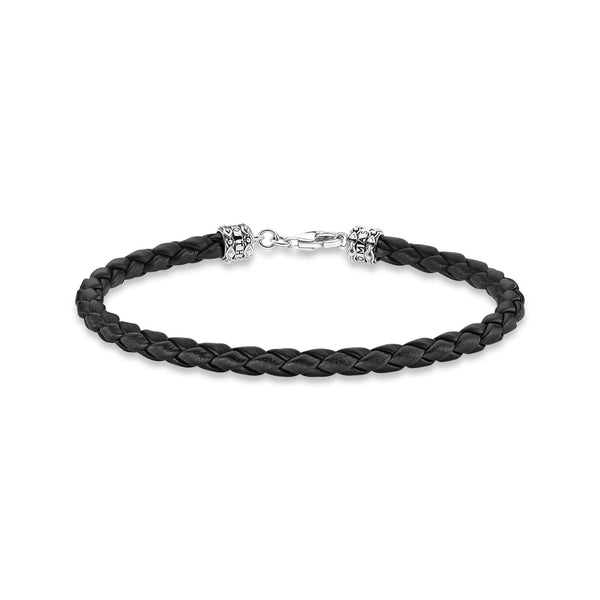 THOMAS SABO STERLING SILVER LEATHER BLACK BRACELET 19CM A2011-682-11-L19