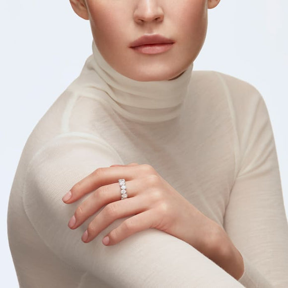 Swarovski Vittore Rhodium Plated Pear Cut Crystal Ring Size 58